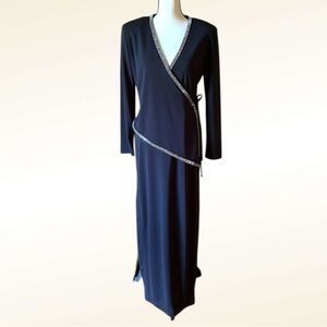 Betsy & Adam Dress Vintage Evening Gown Rhinestone Accents Long Sleeves Dress